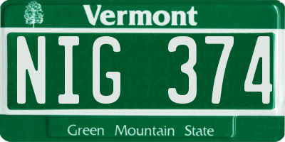 VT license plate NIG374