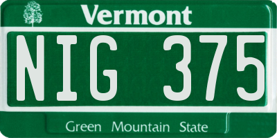 VT license plate NIG375