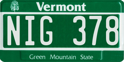 VT license plate NIG378