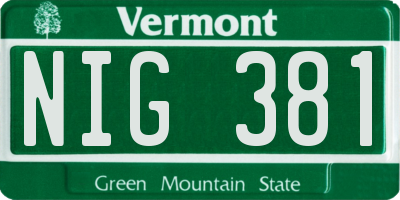VT license plate NIG381