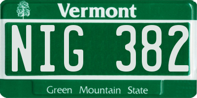 VT license plate NIG382