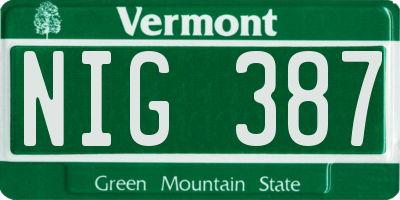 VT license plate NIG387