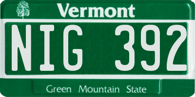 VT license plate NIG392