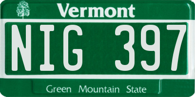 VT license plate NIG397