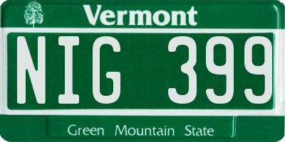 VT license plate NIG399