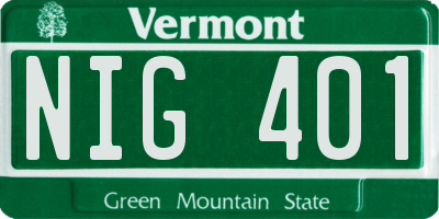 VT license plate NIG401