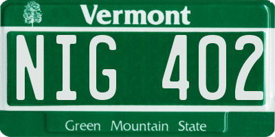 VT license plate NIG402