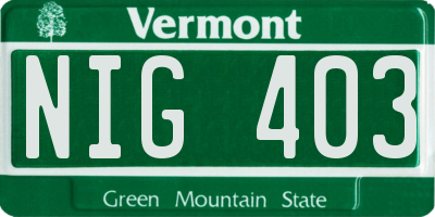 VT license plate NIG403