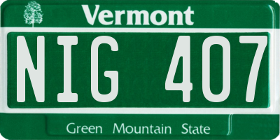 VT license plate NIG407