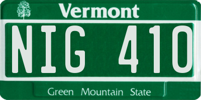 VT license plate NIG410