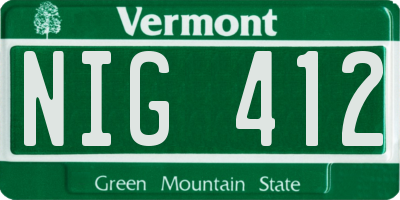 VT license plate NIG412