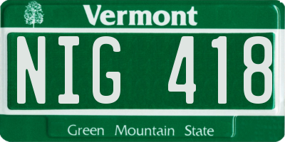 VT license plate NIG418