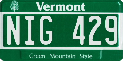 VT license plate NIG429