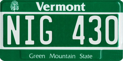 VT license plate NIG430