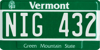 VT license plate NIG432