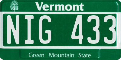 VT license plate NIG433