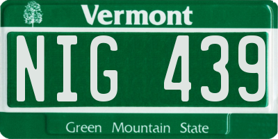 VT license plate NIG439