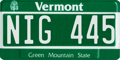 VT license plate NIG445