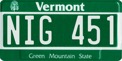 VT license plate NIG451