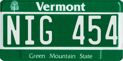 VT license plate NIG454