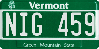 VT license plate NIG459