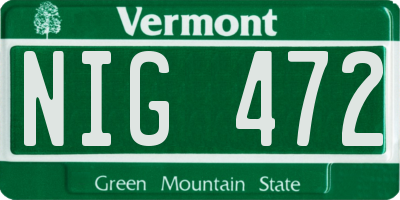 VT license plate NIG472