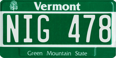 VT license plate NIG478