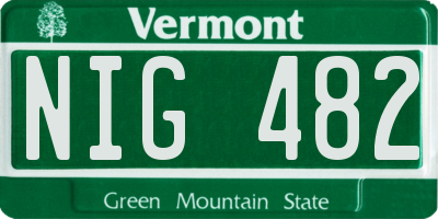 VT license plate NIG482