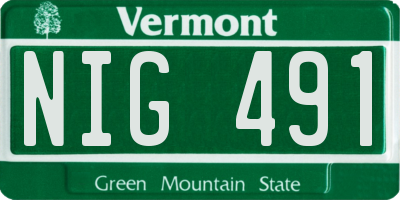 VT license plate NIG491