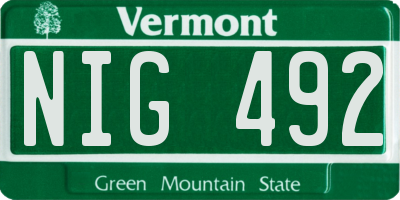 VT license plate NIG492