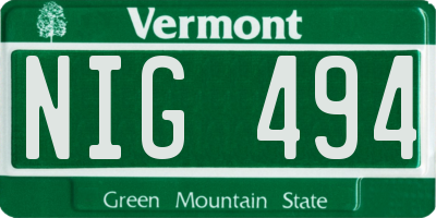 VT license plate NIG494