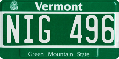 VT license plate NIG496
