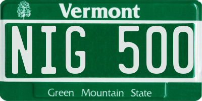 VT license plate NIG500