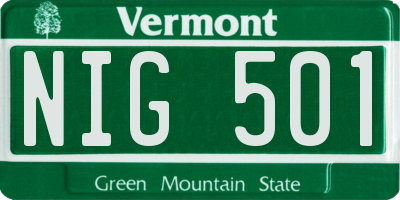 VT license plate NIG501