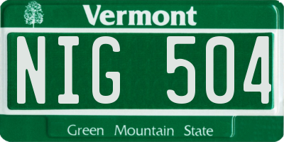VT license plate NIG504