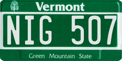 VT license plate NIG507