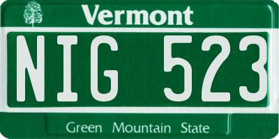 VT license plate NIG523