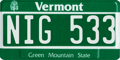 VT license plate NIG533