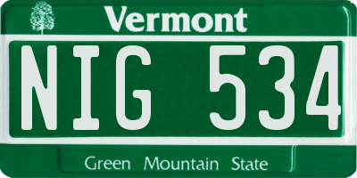 VT license plate NIG534