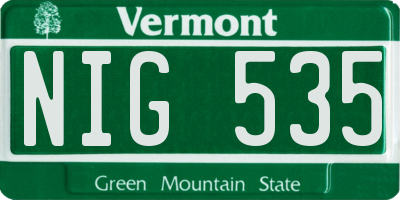 VT license plate NIG535