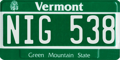 VT license plate NIG538