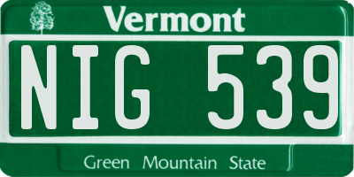 VT license plate NIG539