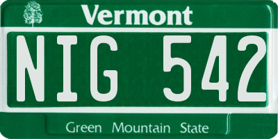 VT license plate NIG542