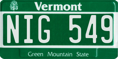 VT license plate NIG549
