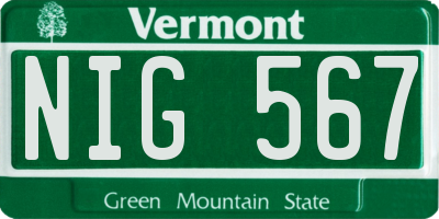 VT license plate NIG567