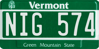 VT license plate NIG574