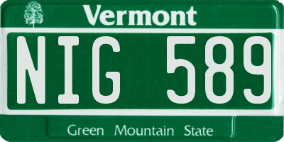 VT license plate NIG589