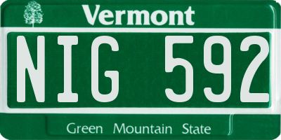 VT license plate NIG592