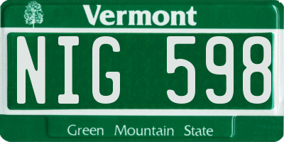 VT license plate NIG598