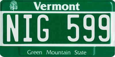 VT license plate NIG599